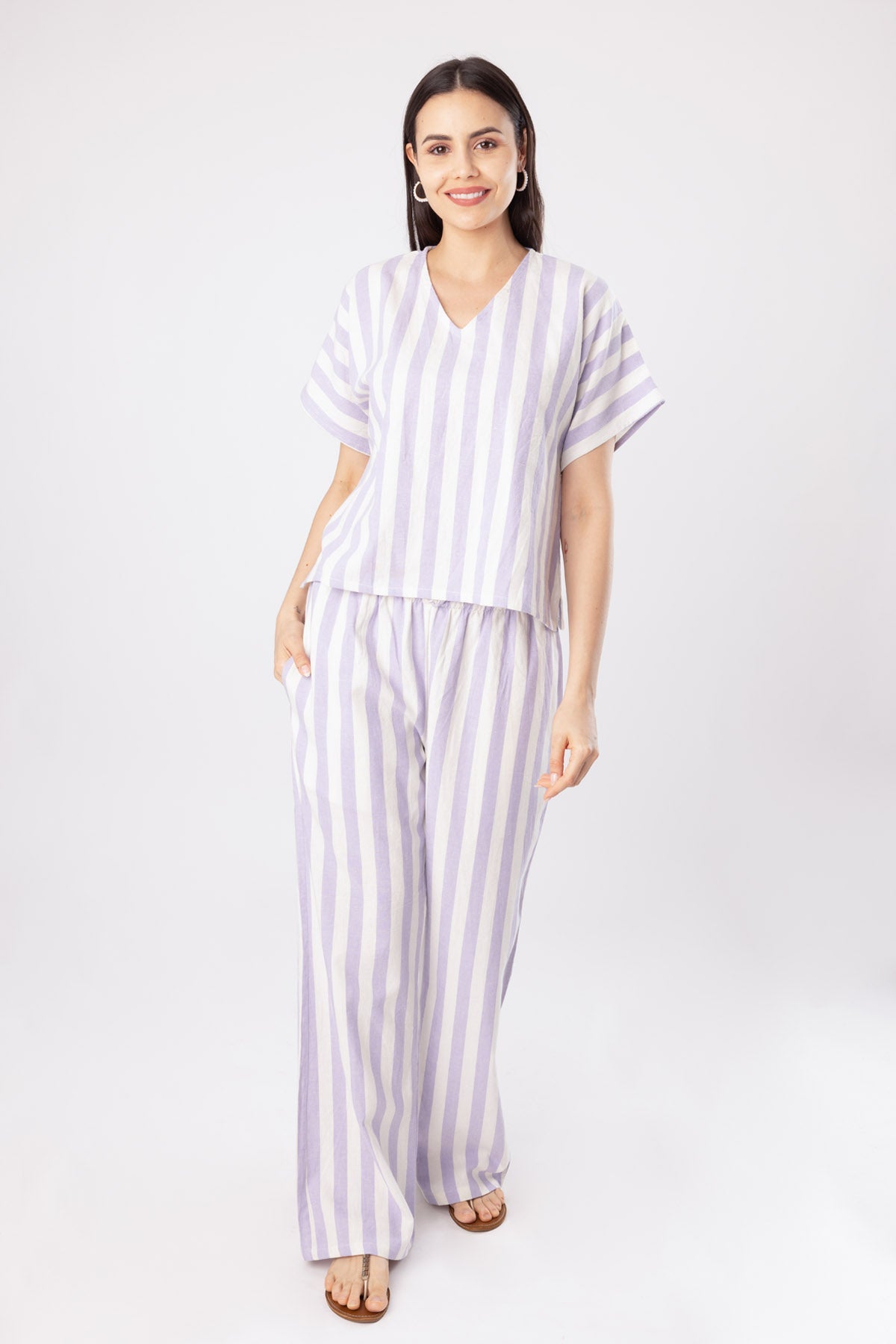 Buy Designer Lilac Linen Top & Pant Set Online